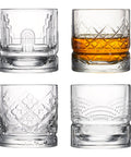 Set of 4 whisky tumblers DANDY with assorted designs - transparent