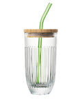 Smoothie Glass Set with green glass straw and brush OUESSANT - Transparent