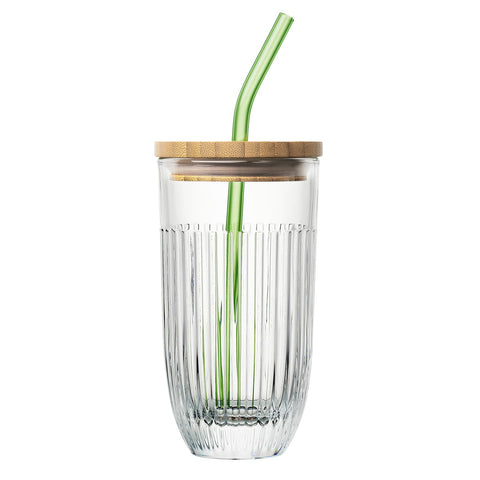 Smoothie Glass Set with green glass straw and brush OUESSANT - Transparent