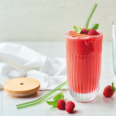 Smoothie Glass Set with green glass straw and brush OUESSANT - Transparent