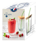 Smoothie Glass Set with green glass straw and brush OUESSANT - Transparent