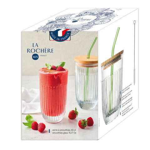 Smoothie Glass Set with green glass straw and brush OUESSANT - Transparent